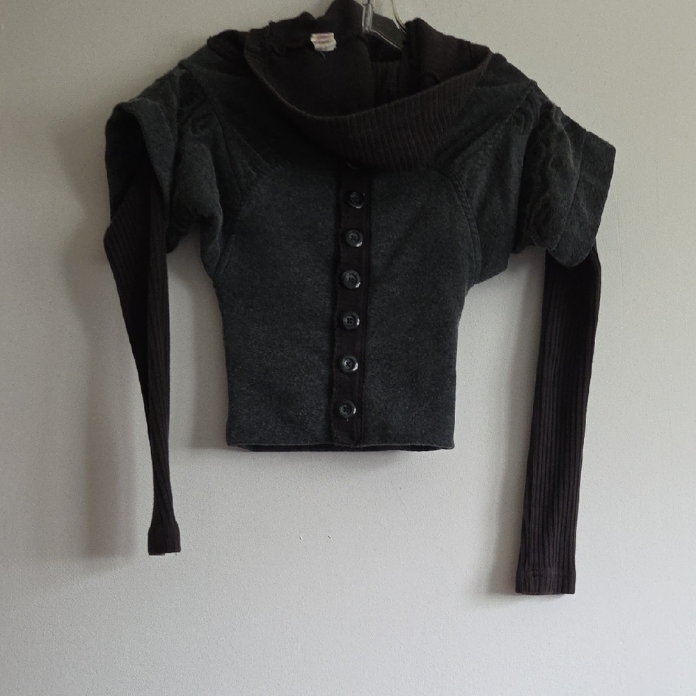 Free People Charcoal and Black Cowl Neck Sweater